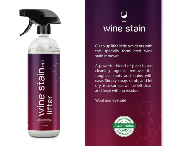 Stain Lifter Wine stain bottle and label